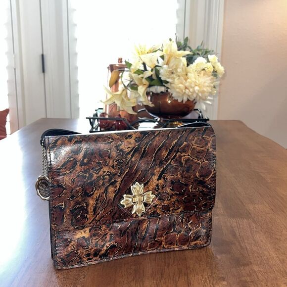 Patricia Nash Consilina Floret Leather Crossbody Bag Abstract Animal Print EUC - Picture 2 of 13